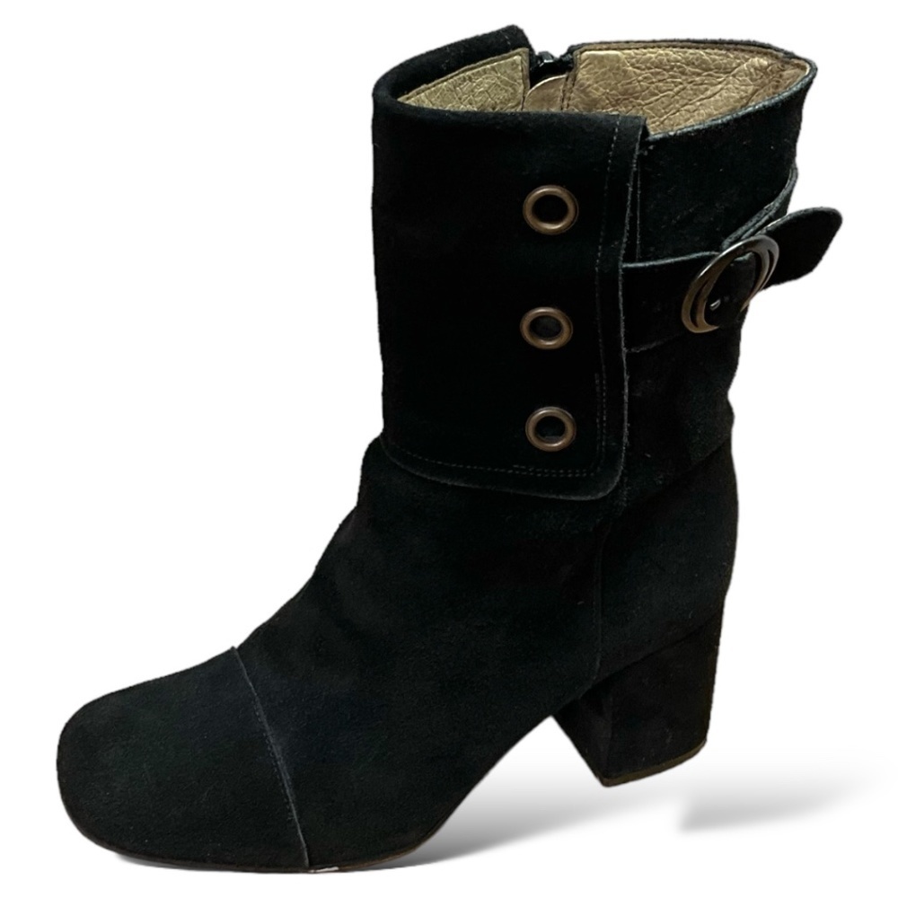 FLY LONDON Black Genuine Suede Leather Texafly Boot Side Zip US Sz 8 Euro Sz 38